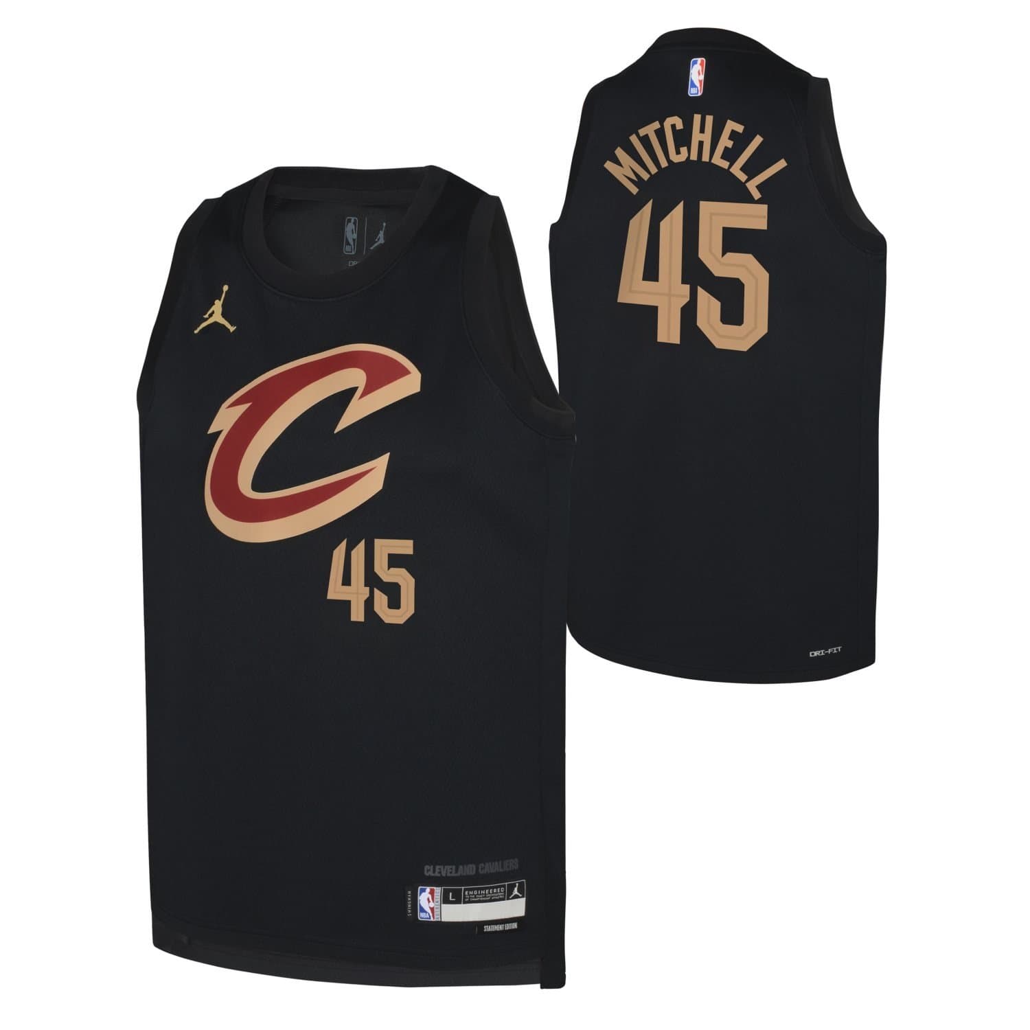 Donovan Mitchell #45 Cleveland Cavaliers Statement Swingman NBA Jersey Black (YOUTH) — view 1