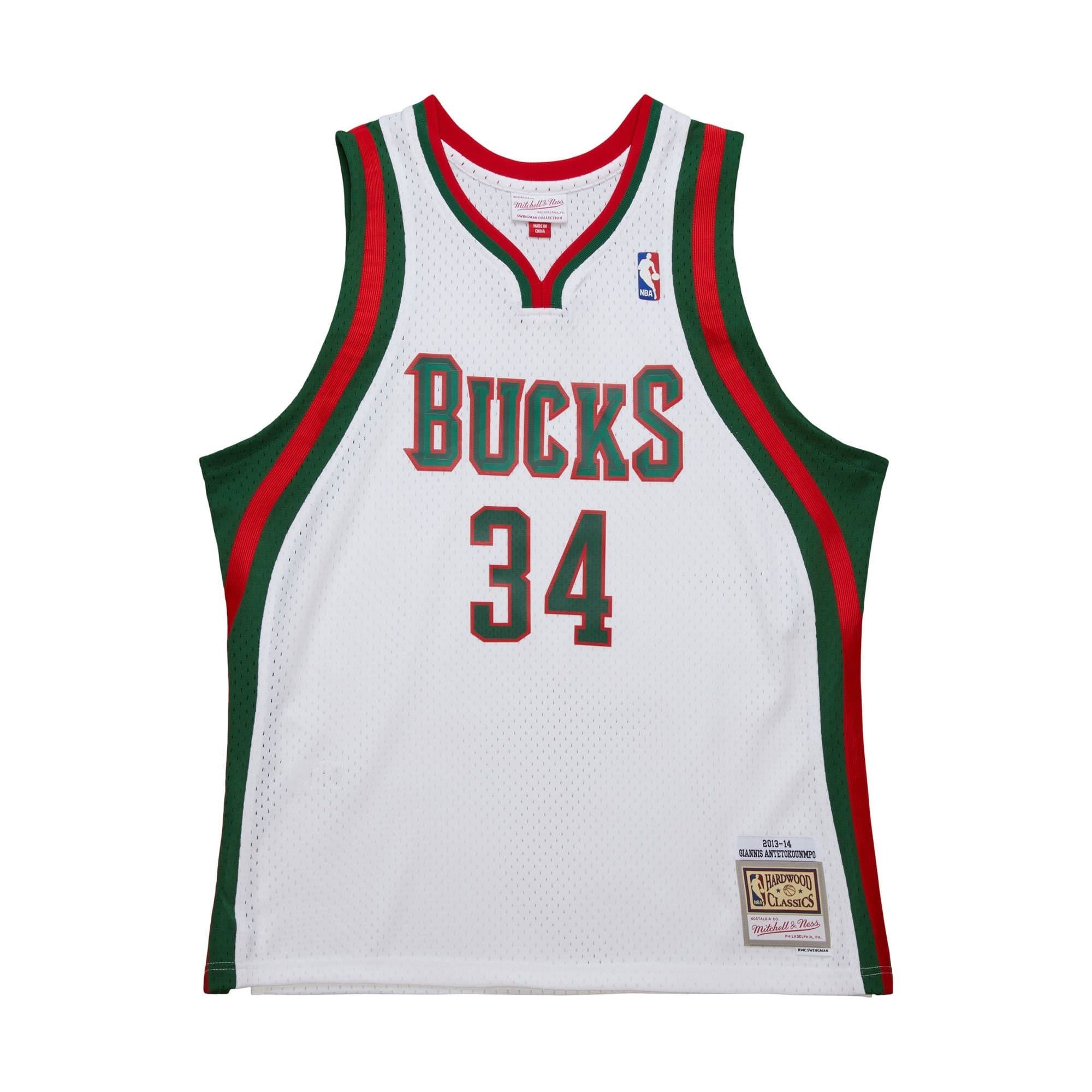 Giannis Antetokounmpo #34 Milwaukee Bucks 2013-14 Mitchell & Ness Swingman NBA Jersey White — view 1