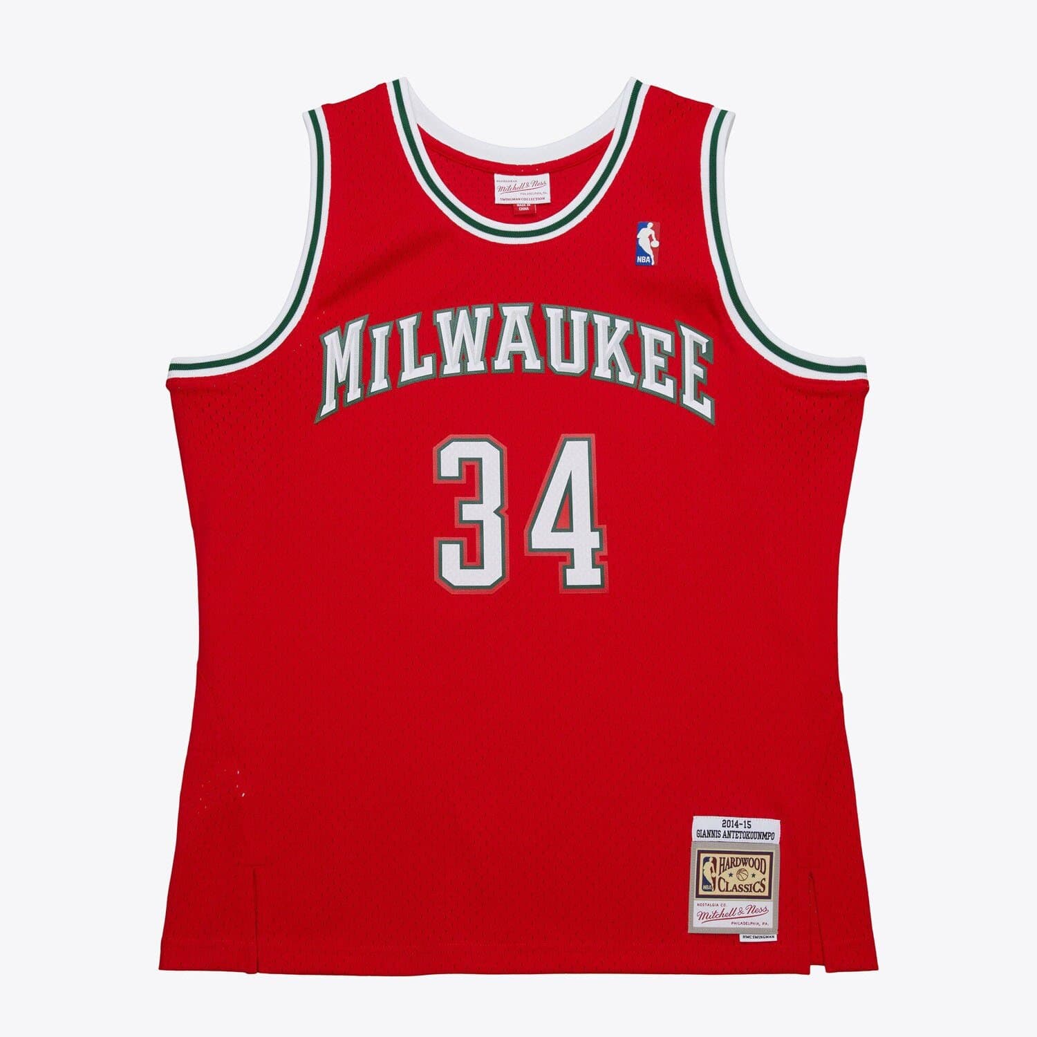 Giannis Antetokounmpo #34 Milwaukee Bucks 2014-15 Mitchell & Ness Swingman NBA Jersey Red — view 1