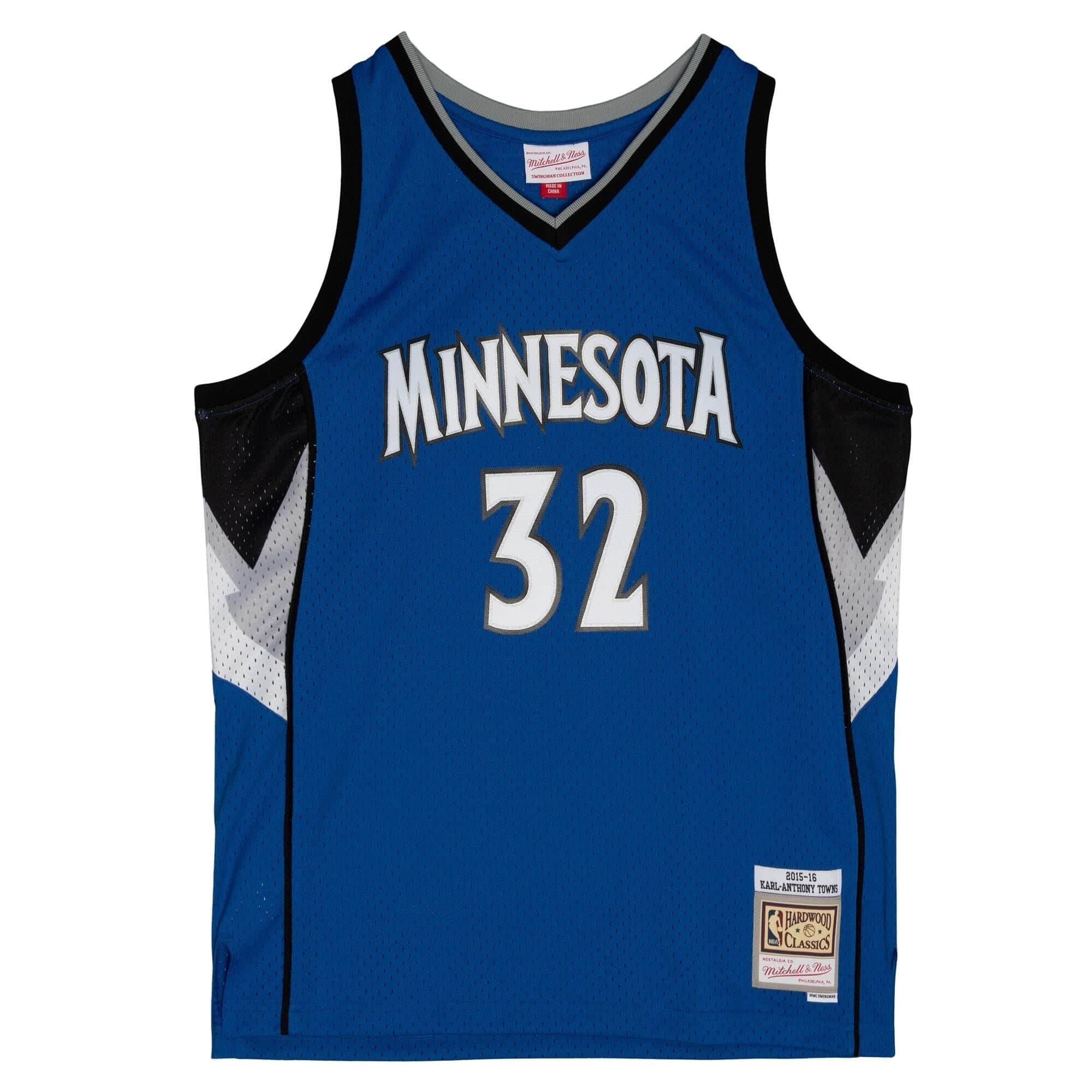 Karl-Anthony Towns #32 Minnesota Timberwolves 2015-16 Mitchell & Ness Swingman NBA Jersey Blue — view 1