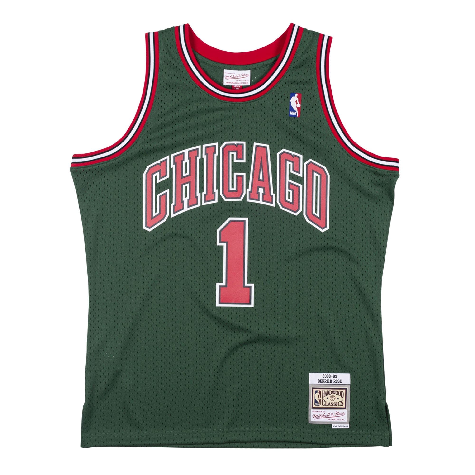 Derrick Rose #1 Chicago Bulls 2008-09 Green Week Swingman NBA Jersey — view 1