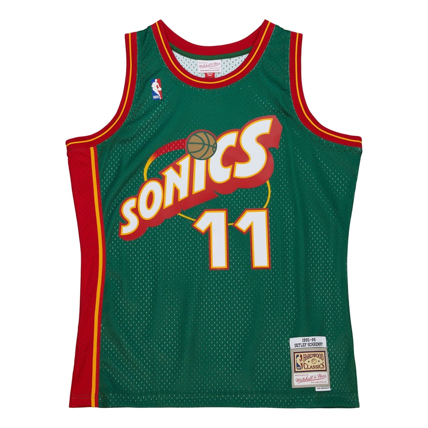 Detlef Schrempf #11 Seattle SuperSonics 1995-96 Swingman NBA Jersey Green — view 1