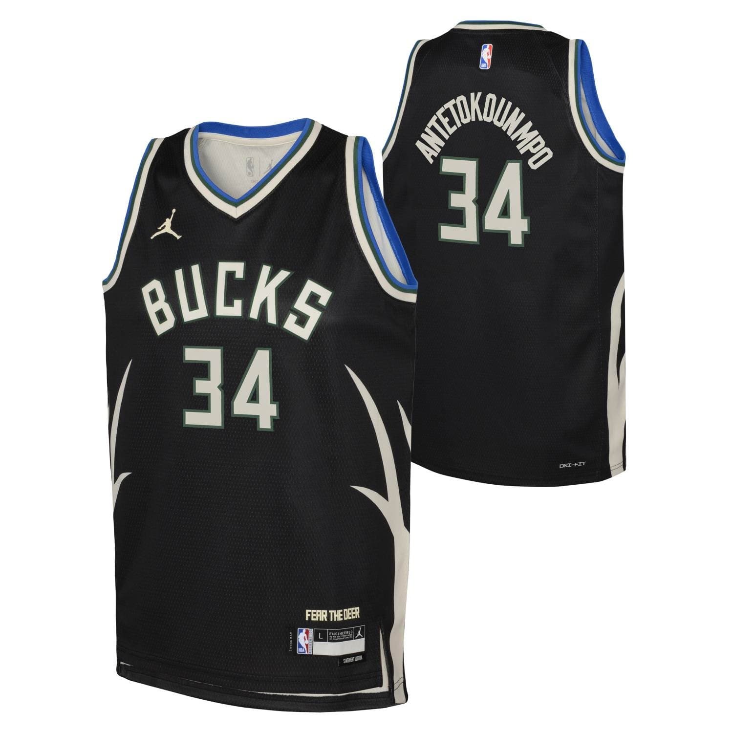 Giannis Antetokounmpo #34 Milwaukee Bucks Jordan Swingman NBA Jersey Black (YOUTH) — view 1
