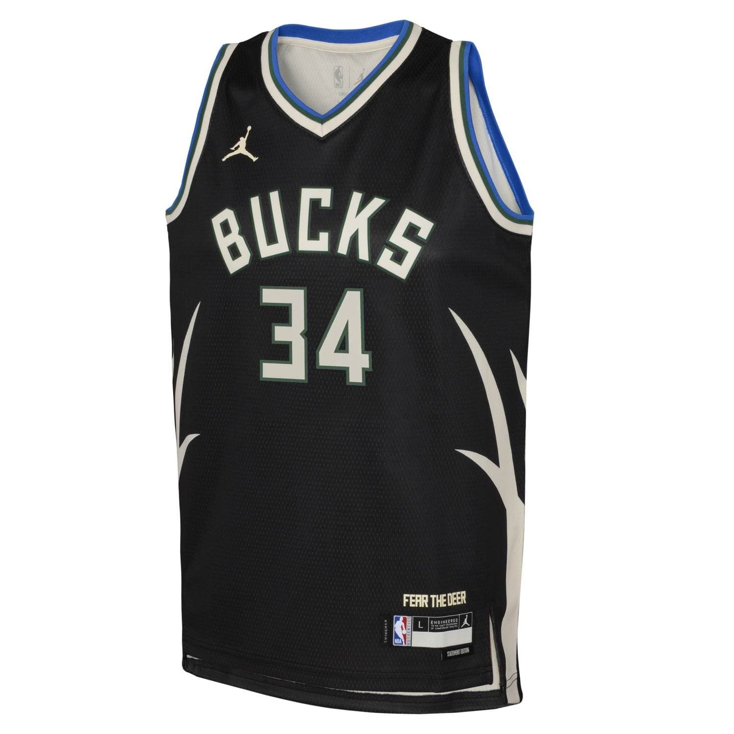 Giannis Antetokounmpo #34 Milwaukee Bucks Jordan Swingman NBA Jersey Black (YOUTH) thumbnail 2