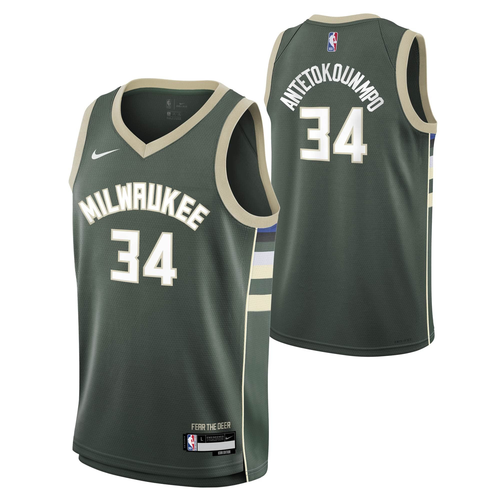 Giannis Antetokounmpo #34 Milwaukee Bucks Nike Swingman NBA Jersey Green (YOUTH) — view 1