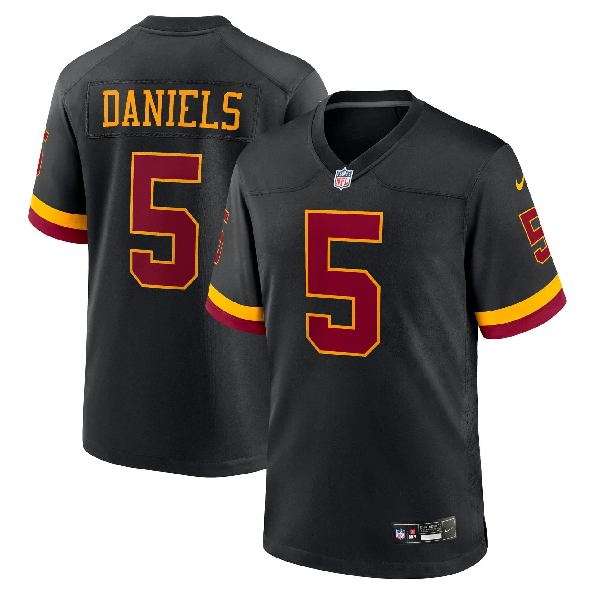 Jayden Daniels #5 Washington Commanders 2026 Game NFL Jersey Alternate Black — view 1
