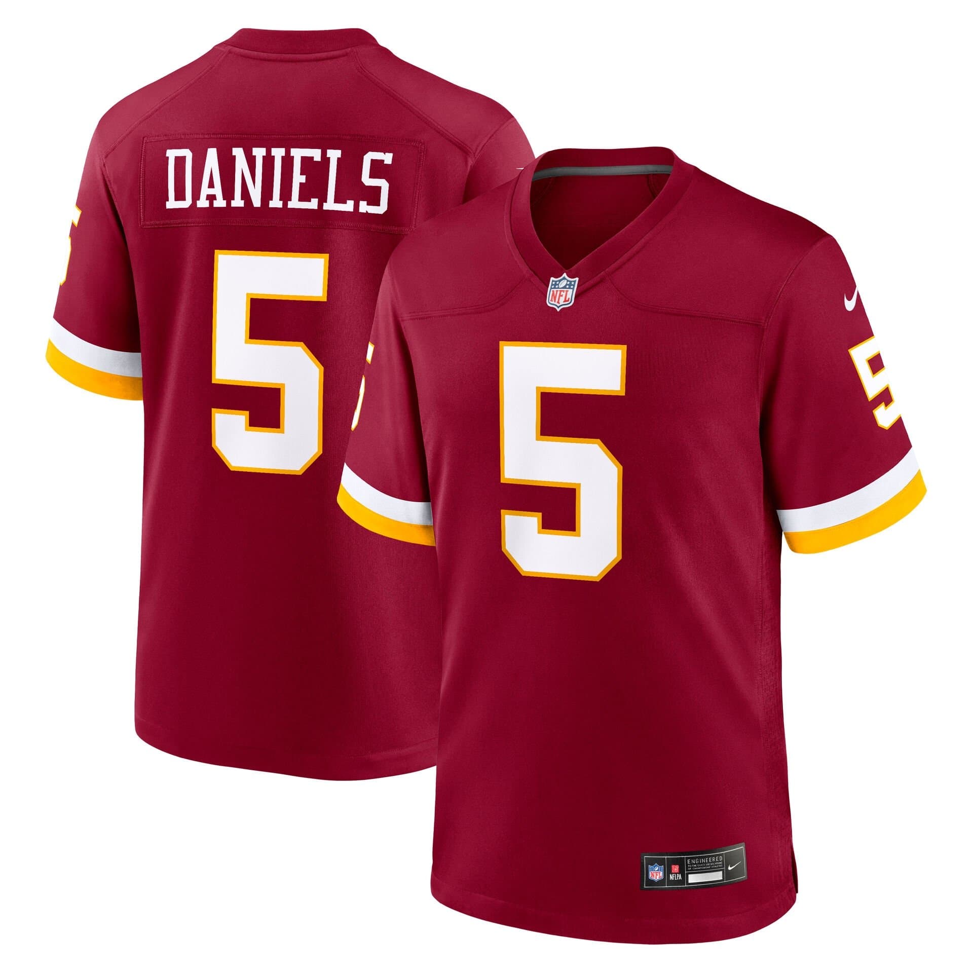 Jayden Daniels #5 Washington Commanders 2026 Game NFL Jersey Burgundy — view 1