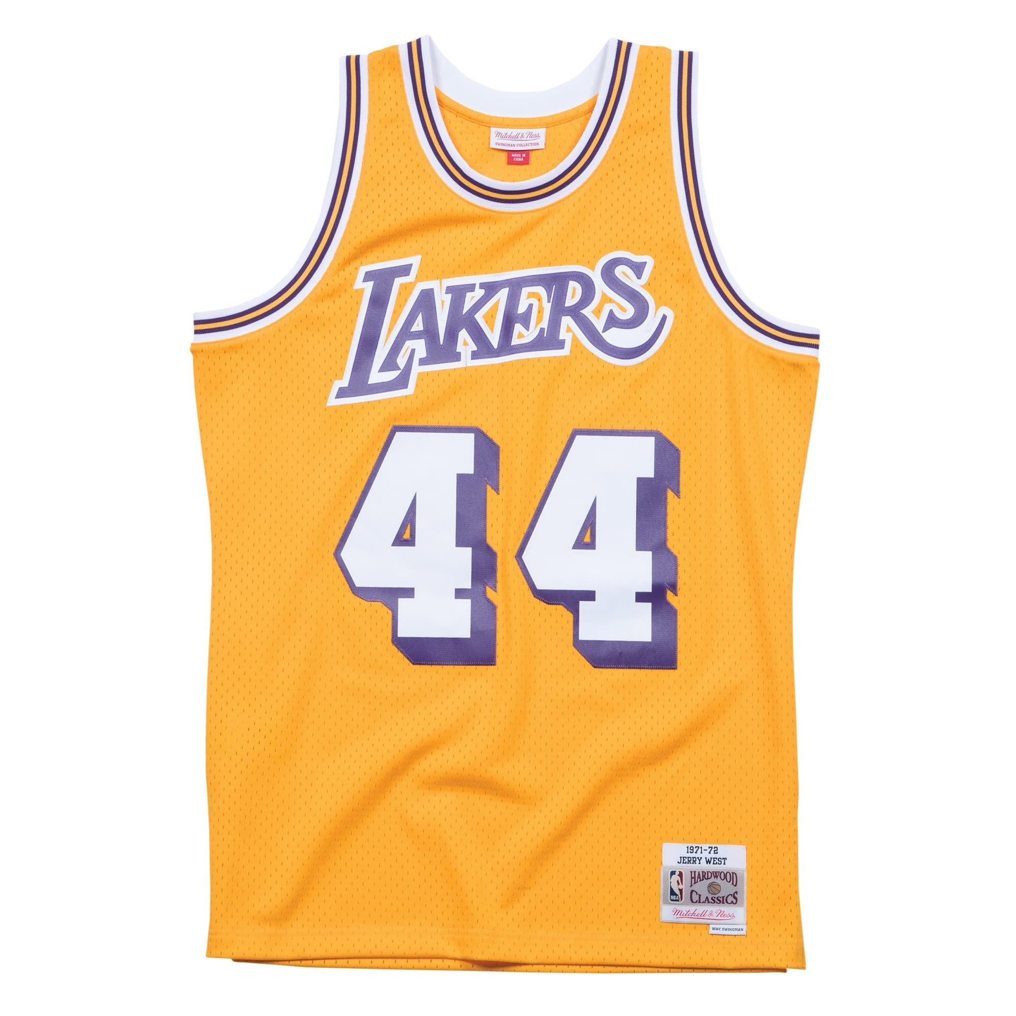 Jerry West #44 Los Angeles Lakers 1971-72 Swingman NBA Jersey Yellow — view 1
