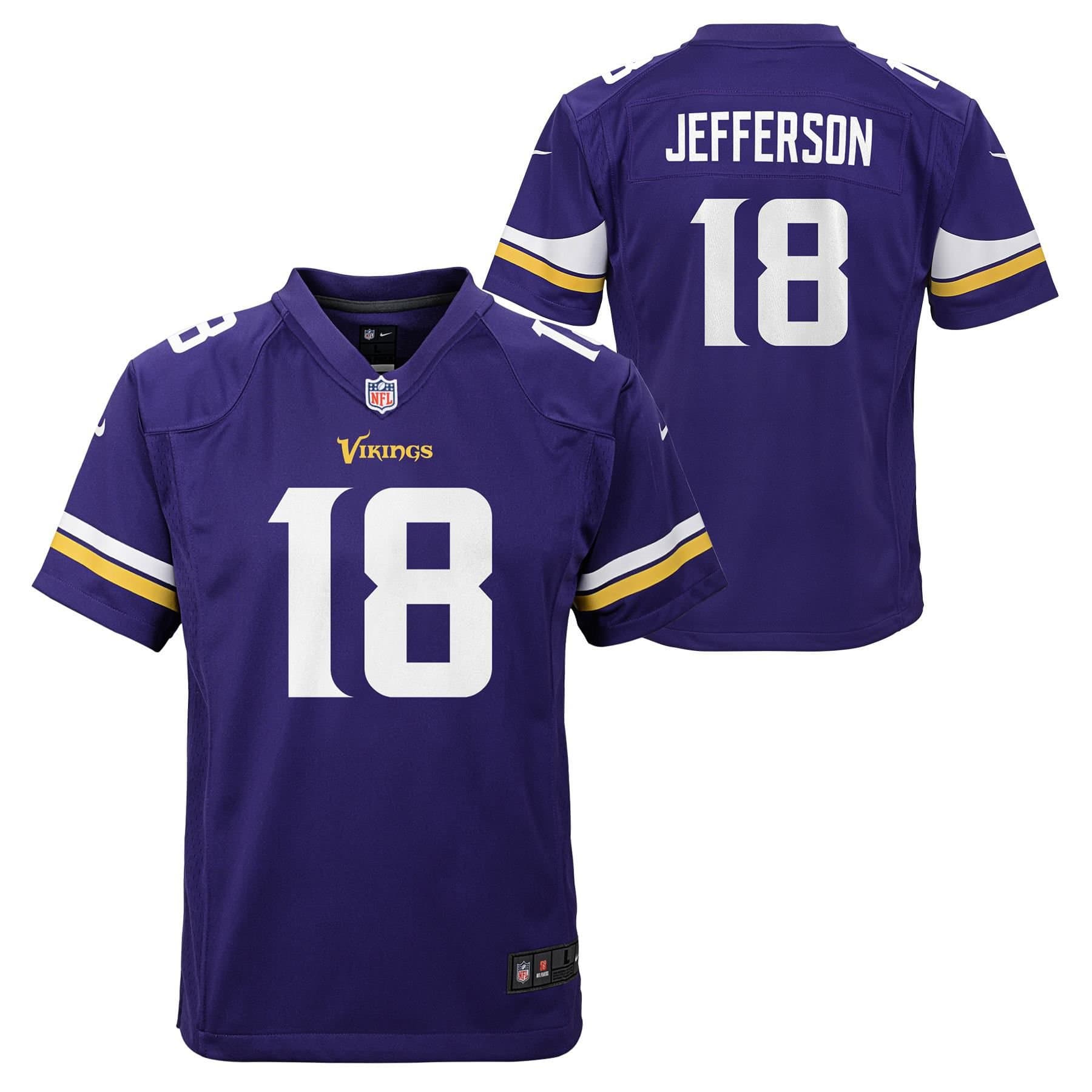 Justin Jefferson #18 Minnesota Vikings Game Football NFL Jersey Purple (YOUTH) — view 1