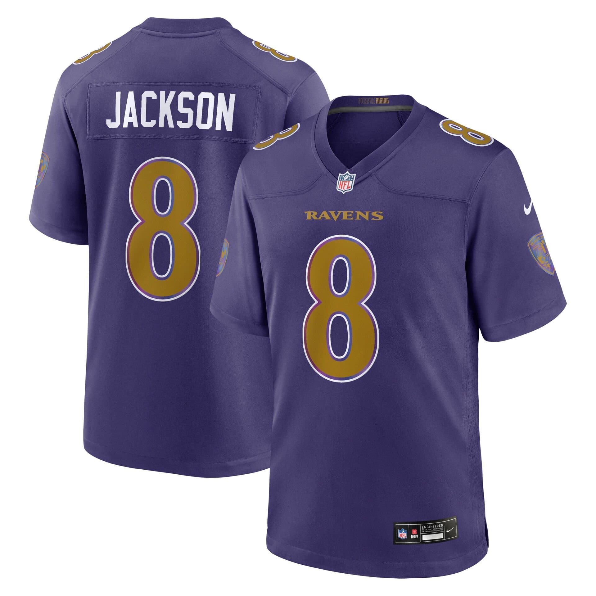 Lamar Jackson #8 Baltimore Ravens 2026 Game NFL Jersey Alternate Purple — view 1