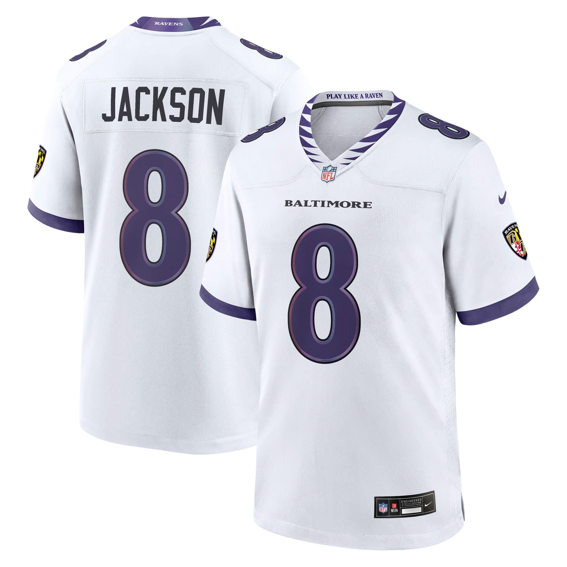 Lamar Jackson #8 Baltimore Ravens 2026 Game NFL Jersey White — view 1