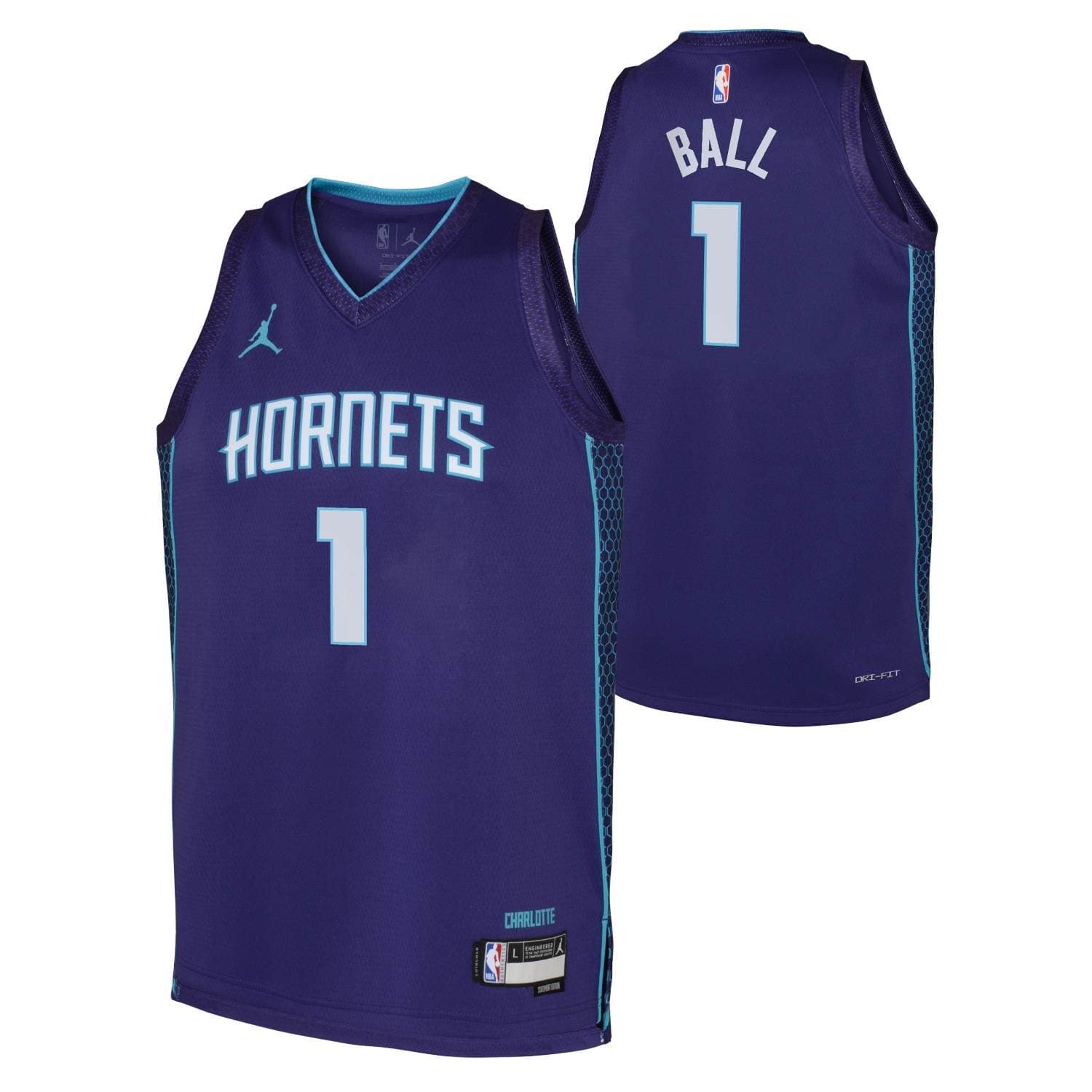 LaMelo Ball #1 Charlotte Hornets Jordan Swingman NBA Jersey Purple (YOUTH) — view 1