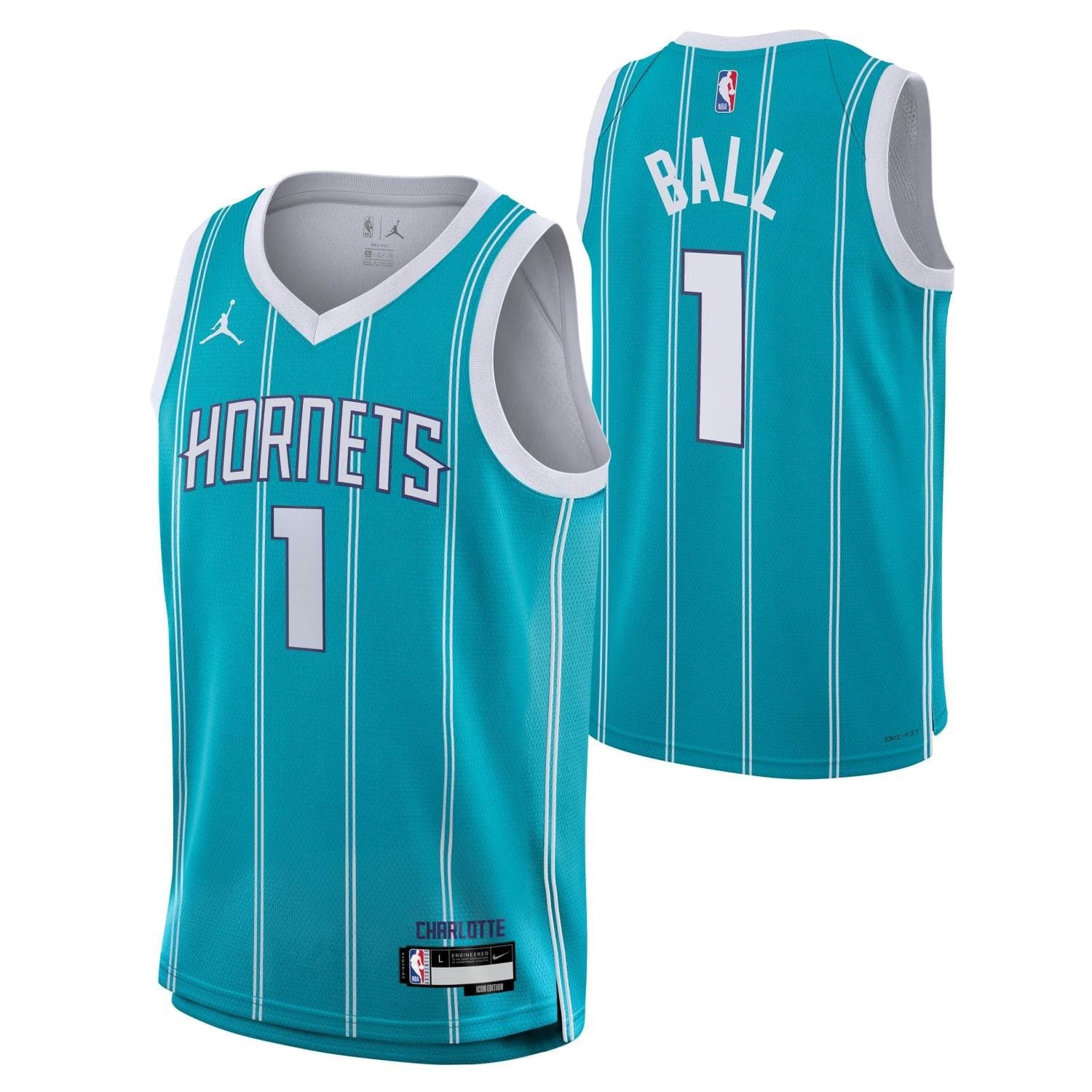 Lamelo Ball #1 Charlotte Hornets Jordan Swingman NBA Jersey Teal (YOUTH) — view 1