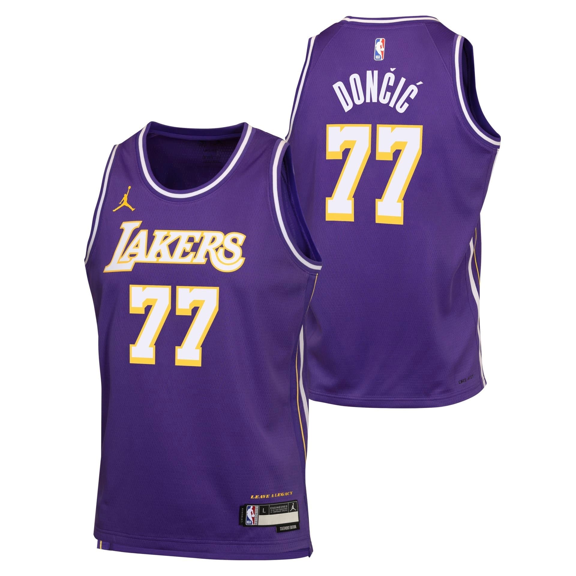 Luka Dončić #77 Los Angeles Lakers Statement Swingman NBA Jersey Purple (YOUTH) — view 1