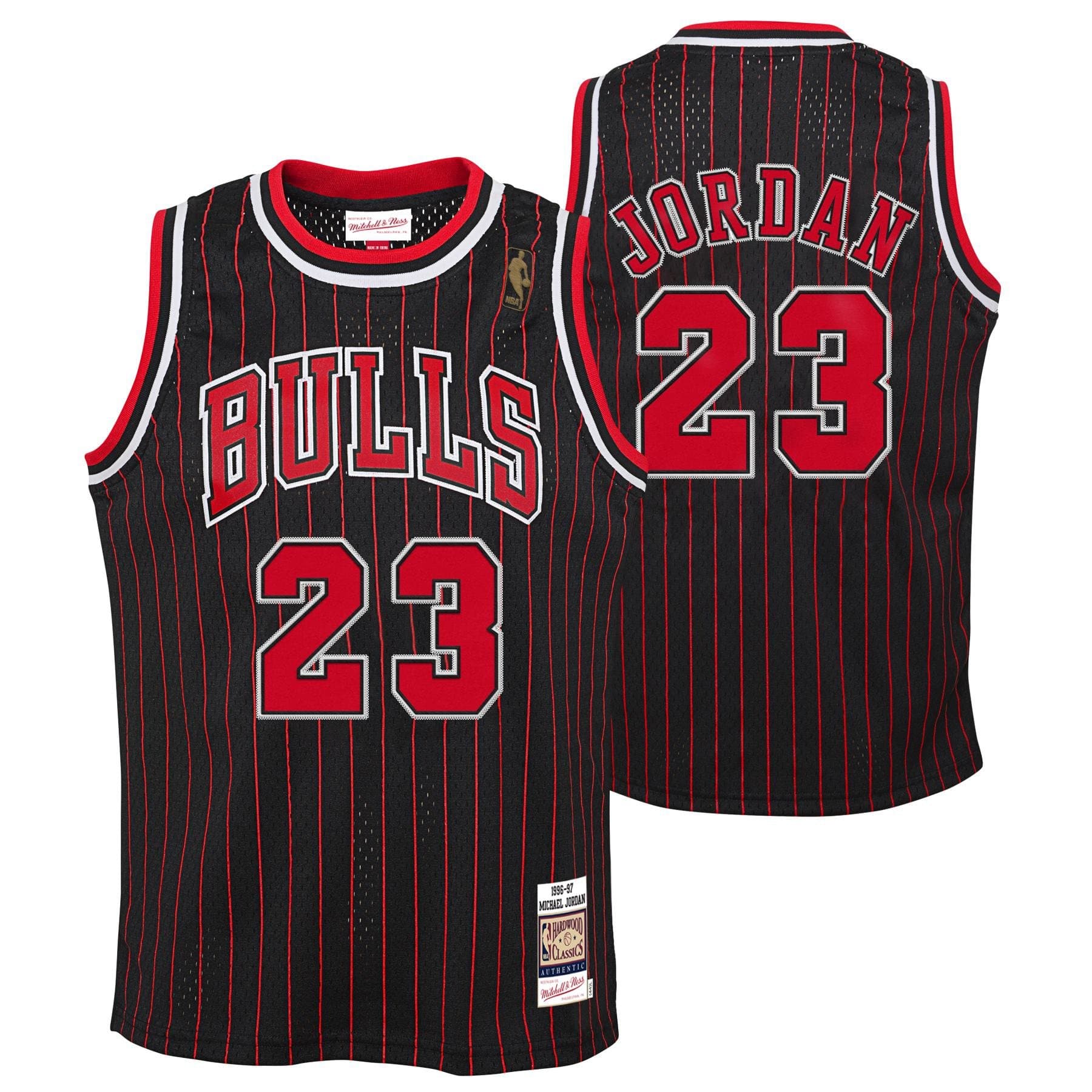 Michael Jordan #23 Chicago Bulls 1996-97 Authentic NBA Jersey Pinstripe (YOUTH) — view 1