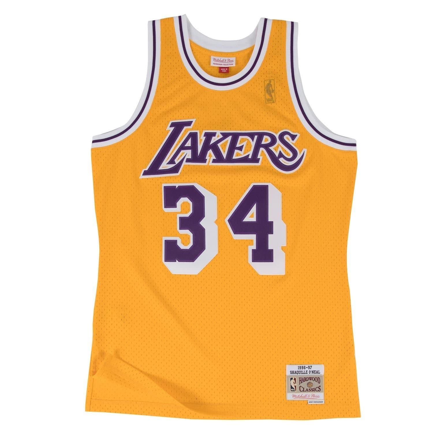Shaq O'Neal #34 Los Angeles Lakers 1996-97 Swingman NBA Jersey Yellow — view 1