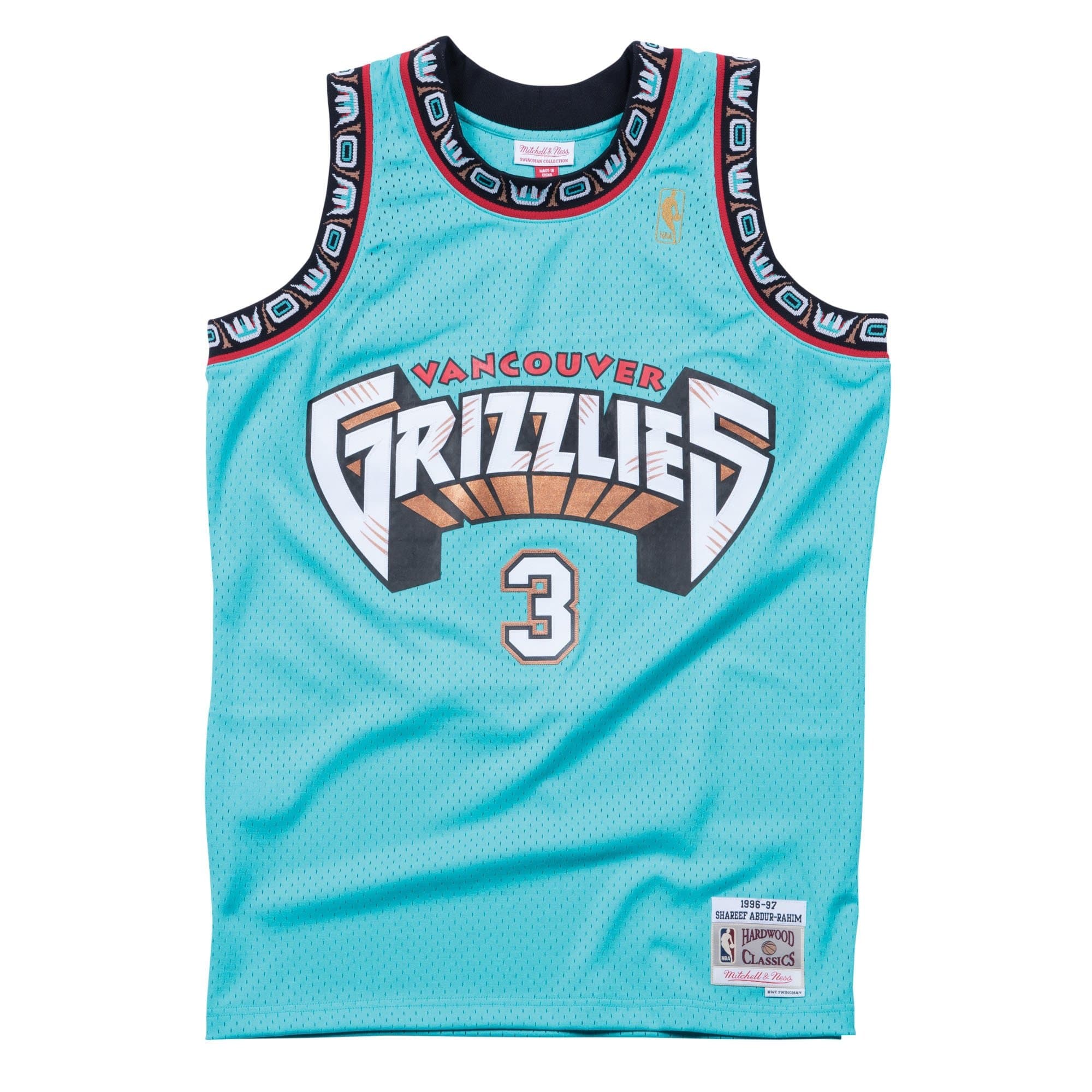 Shareef Abdur-Rahim #3 Vancouver Grizzlies 1996-97 Swingman NBA Jersey Teal — view 1