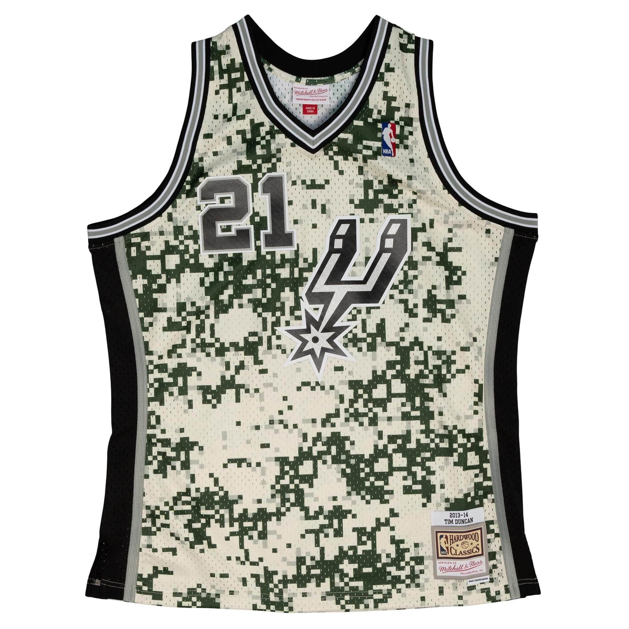 Tim Duncan #21 San Antonio Spurs 2013-14 Mitchell & Ness Swingman NBA Jersey Camo — view 1