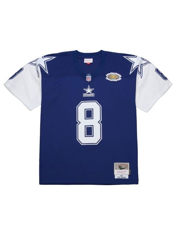 Troy Aikman #8 Dallas Cowboys 1995 Legacy Super Bowl XXX NFL Jersey Navy — view 1