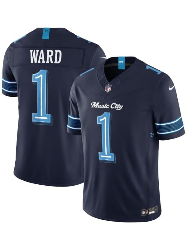 Cam Ward #1 Tennessee Titans 2026 Rivalries Stitched Limited NFL Jersey Navy